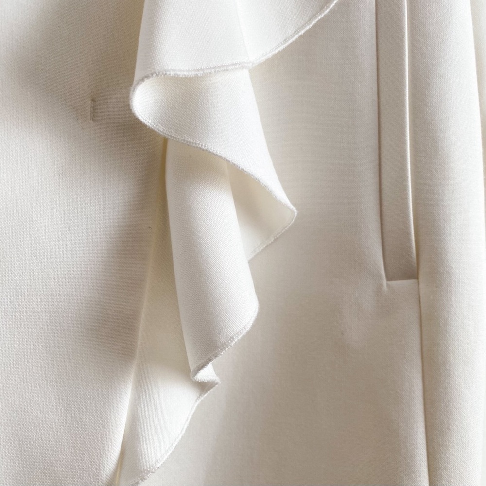 ZARA Off White Ruffle Collarless Blazer Coat Old Money Jacket Holidays Modern XS - Picture 7 of 12